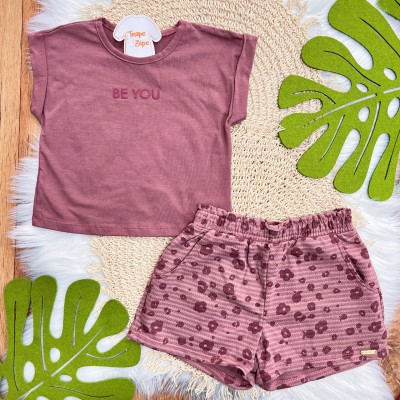  Conj. Blusa Be You e Short Floral - Bordô